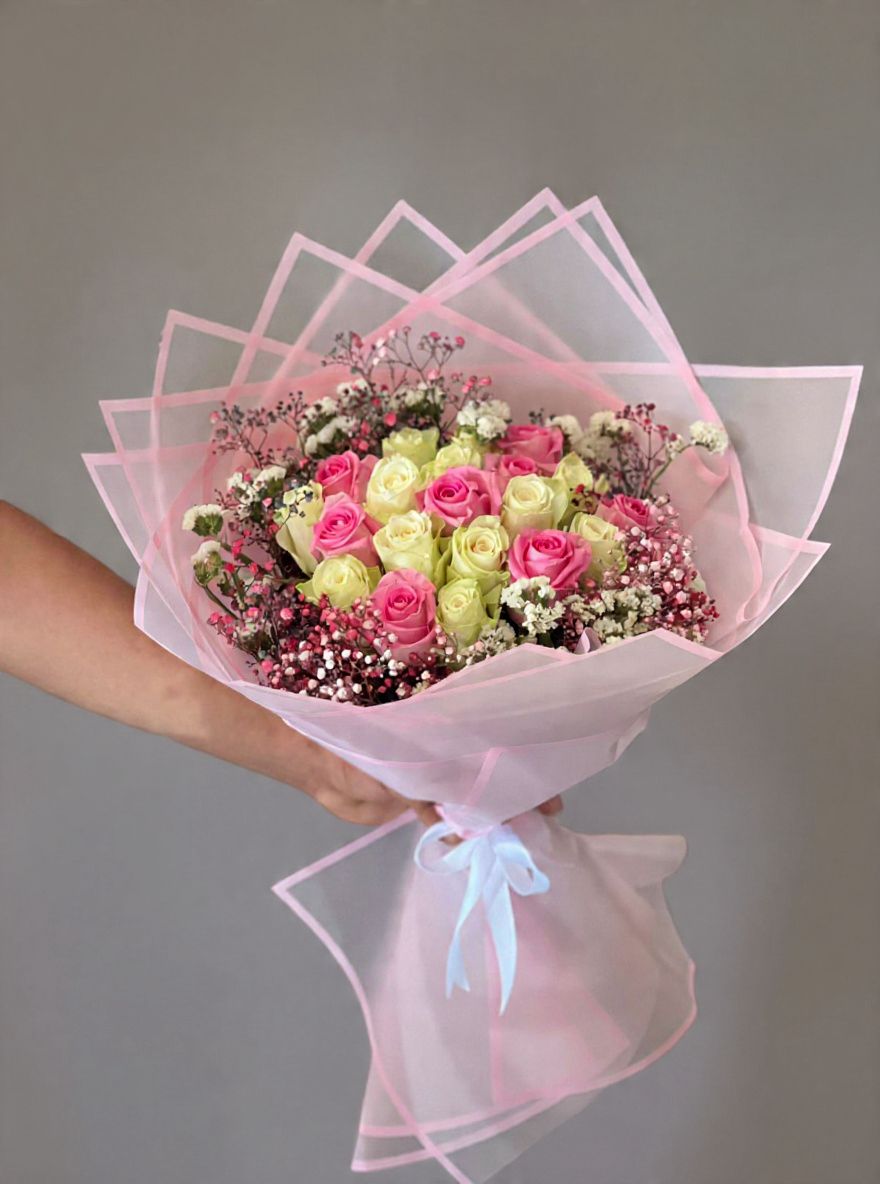 White and pink roses