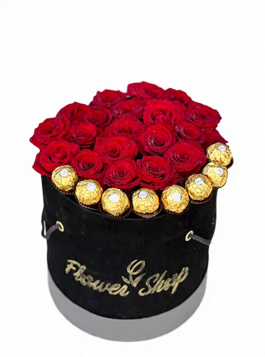 Box red roses &Ferrero Rocher
