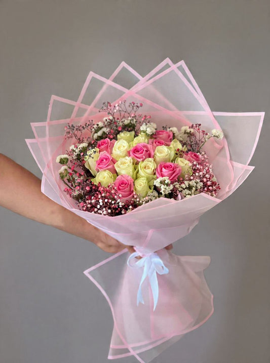 White and pink roses